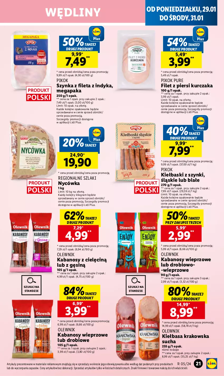 Gazetka promocyjna Lidl - GAZETKA - ważna 29.01 do 31.01.2024 - strona 31 - produkty: Filet z piersi kurczaka, Gra, Kabanos, Kiełbasa, Kiełbasa krakowska, Kurczak, Olej, Olewnik, PIKOK, Pur, Szynka