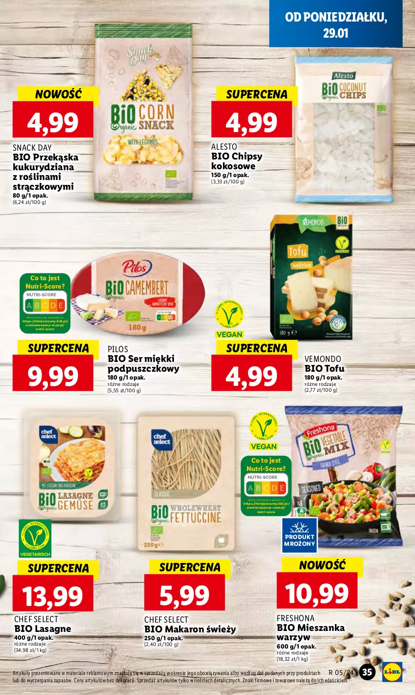 Gazetka promocyjna Lidl - GAZETKA - ważna 29.01 do 31.01.2024 - strona 45 - produkty: Chipsy, Kokos, Lasagne, Makaron, Mieszanka warzyw, Pilos, Ser, Tofu, Wazon