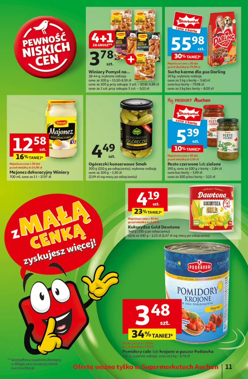 Gazetka promocyjna Auchan - z MAŁĄ CENKĄ dźwigniesz więcej! Supermarket - ważna 06.02 do 12.02.2025 - strona 13 - produkty: Dawtona, Gra, Kukurydza, Majonez, Pesto, Podravka, Pomidory, Ser, Sucha karma, Winiary