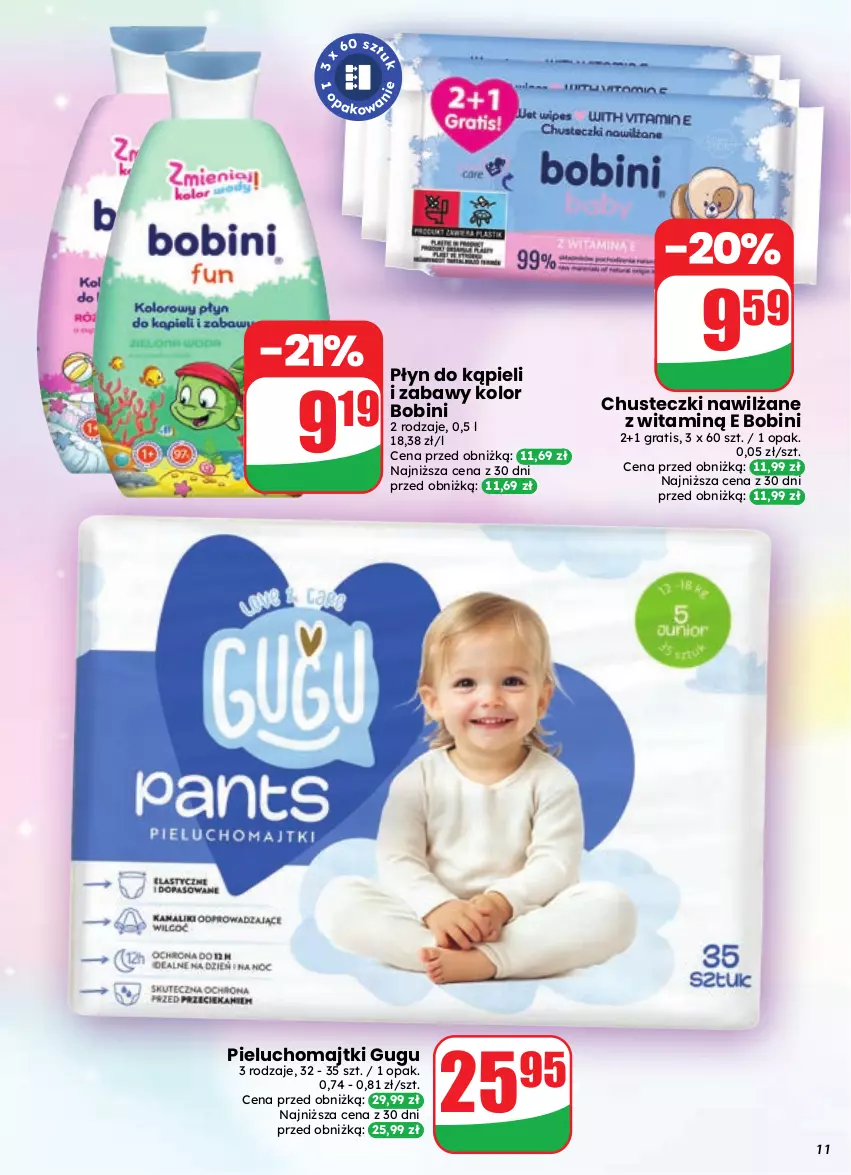 Gazetka promocyjna Dino - Gazetka 35 / 2026 - ważna 26.08 do 01.09.2026 - strona 11 - produkty: Chusteczki, Gra, Majtki, Pieluchomajtki, Płyn do kąpieli