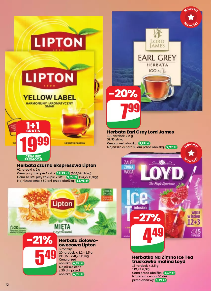 Gazetka promocyjna Dino - Gazetka 35 / 2026 - ważna 26.08 do 01.09.2026 - strona 12 - produkty: Earl Grey, Gra, Herbata, Herbata czarna, Herbata owocowa, Ice tea, Lipton, Loyd