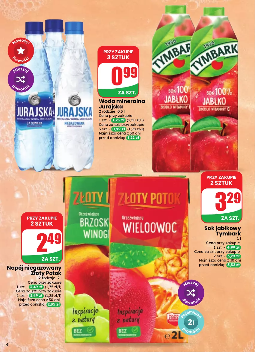 Gazetka promocyjna Dino - Gazetka 35 / 2026 - ważna 26.08 do 01.09.2026 - strona 4 - produkty: Napój, Napój niegazowany, Sok, Sok jabłkowy, Tymbark, Woda, Woda mineralna