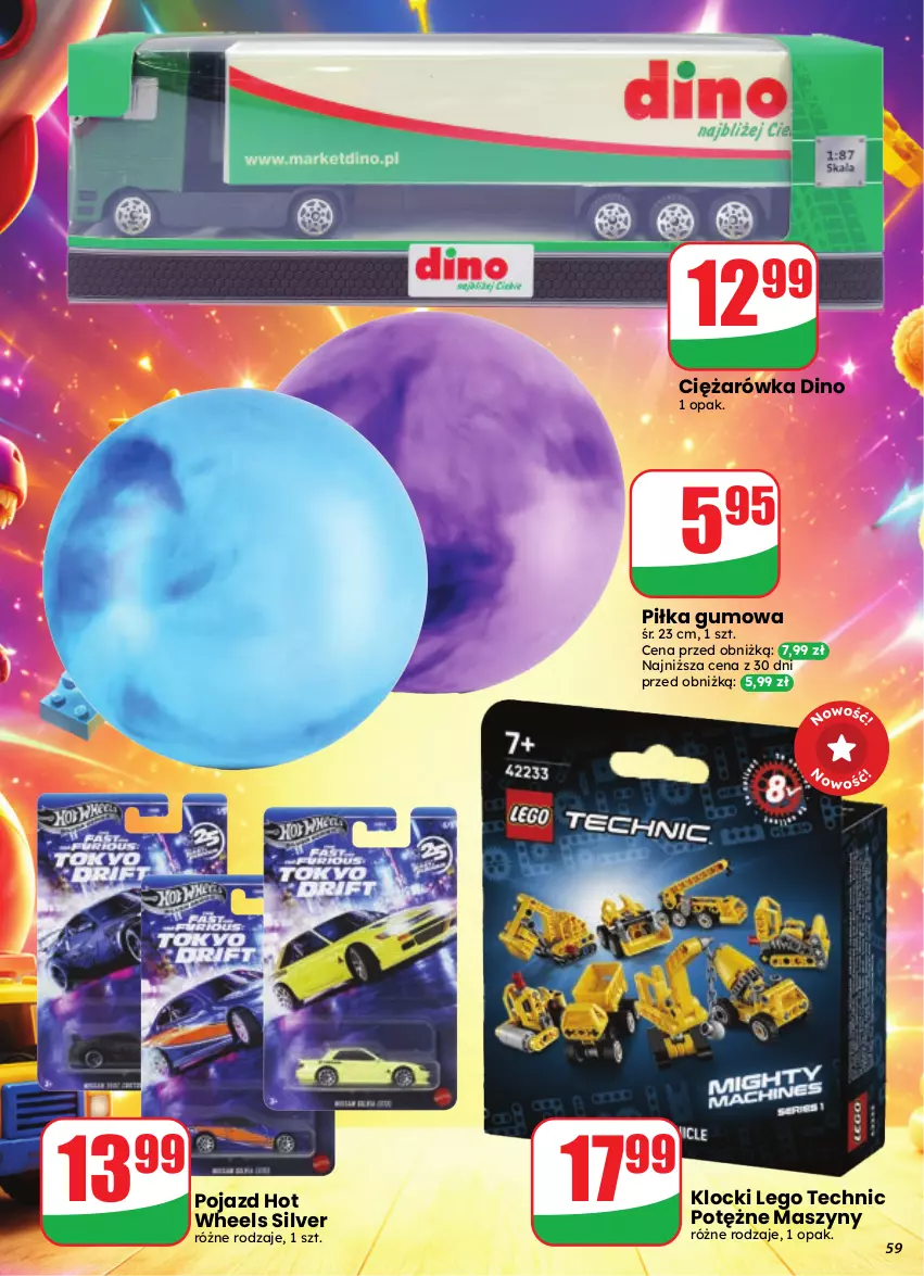 Gazetka promocyjna Dino - Gazetka 35 / 2026 - ważna 26.08 do 01.09.2026 - strona 59 - produkty: Hot Wheels, Klocki, LEGO, LEGO Technic, Pojazd, Szyny