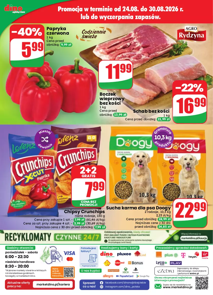 Gazetka promocyjna Dino - Gazetka 35 / 2026 - ważna 26.08 do 01.09.2026 - strona 80 - produkty: Boczek, Boczek wieprzowy, Chipsy, Crunchips, Fa, Gra, JBL, Papryka, Perfum, Schab bez kości, Sucha karma, Tera
