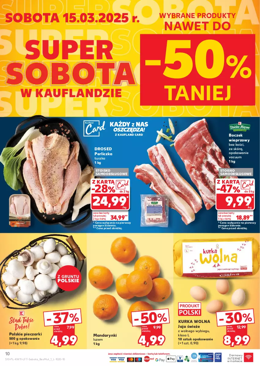 Gazetka promocyjna Kaufland - Gazetka tygodnia - ważna 13.03 do 19.03.2025 - strona 10 - produkty: Boczek, Boczek wieprzowy, Grunt, Jaja, Mandarynki, Perliczka, Piec, Tusz