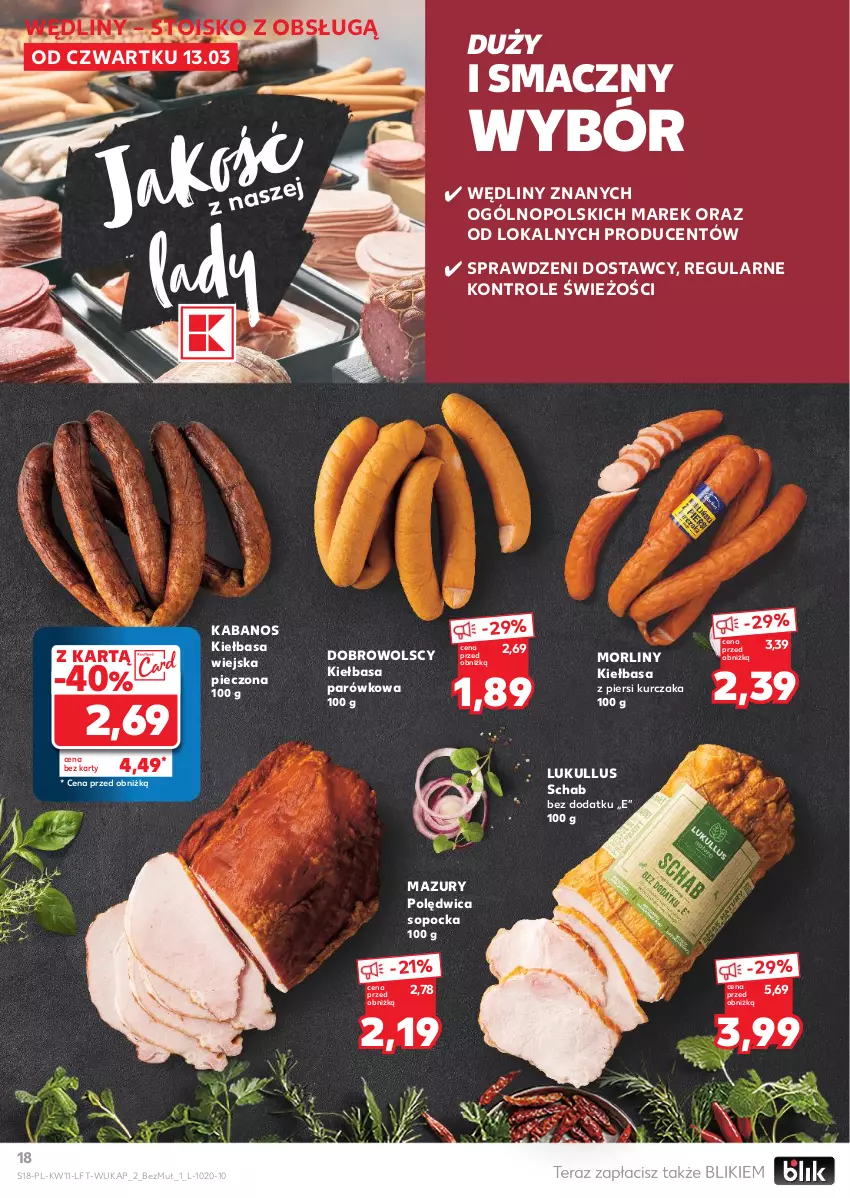 Gazetka promocyjna Kaufland - Gazetka tygodnia - ważna 13.03 do 19.03.2025 - strona 18 - produkty: Kabanos, Kiełbasa, Kiełbasa wiejska, Kiełbasa z piersi kurczaka, Kurczak, Morliny, Piec, Polędwica, Tera