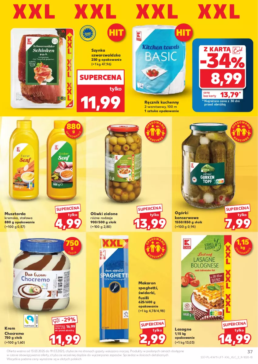 Gazetka promocyjna Kaufland - Gazetka tygodnia - ważna 13.03 do 19.03.2025 - strona 37 - produkty: Lasagne, Makaron, Mus, Musztarda, Ogórki konserwowe, Oliwki, Oliwki zielone, Ręcznik, Ręcznik kuchenny, Ser, Spaghetti, Szynka