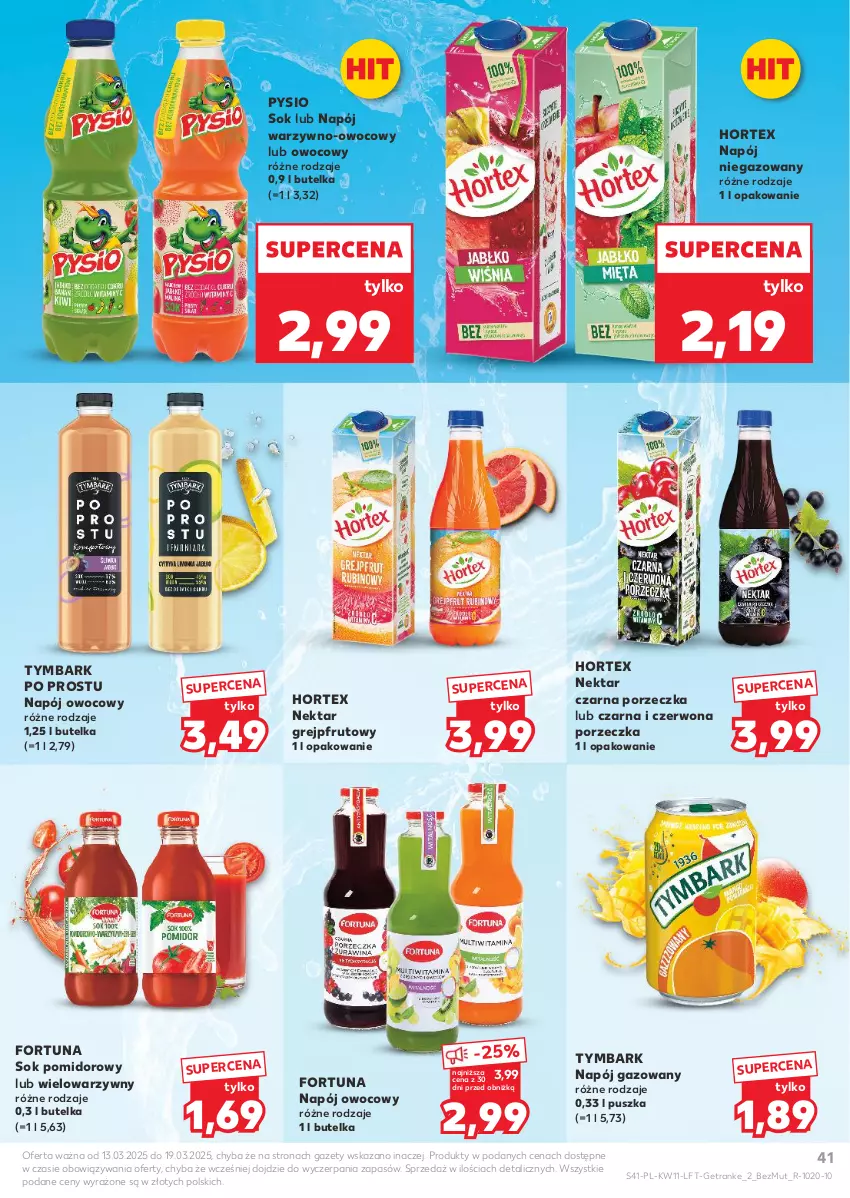 Gazetka promocyjna Kaufland - Gazetka tygodnia - ważna 13.03 do 19.03.2025 - strona 41 - produkty: Fortuna, Grejpfrut, Hortex, Napój, Napój gazowany, Napój niegazowany, Nektar, Por, Sok, Sok pomidorowy, Tran, Tymbark