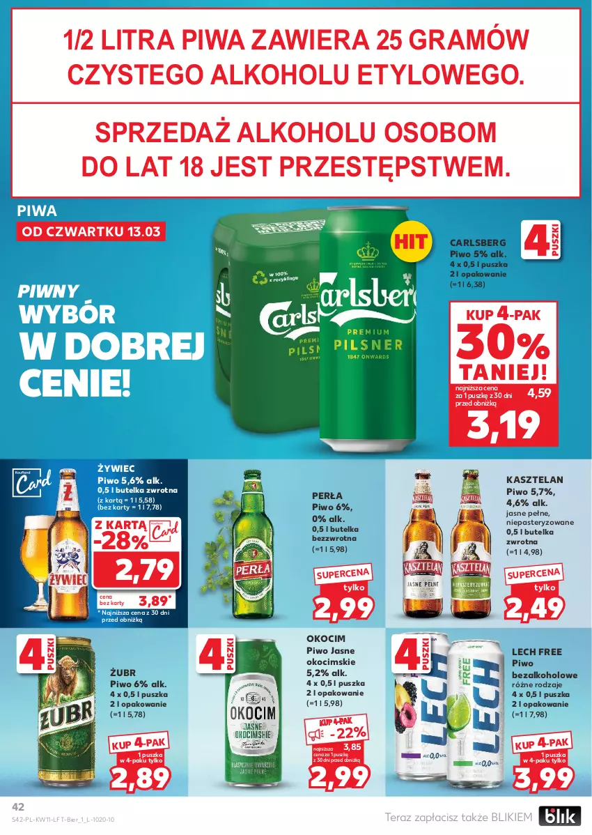 Gazetka promocyjna Kaufland - Gazetka tygodnia - ważna 13.03 do 19.03.2025 - strona 42 - produkty: Carlsberg, Gra, Kasztelan, Koc, Okocim, Perła, Piwa, Piwo, Piwo jasne, Tera