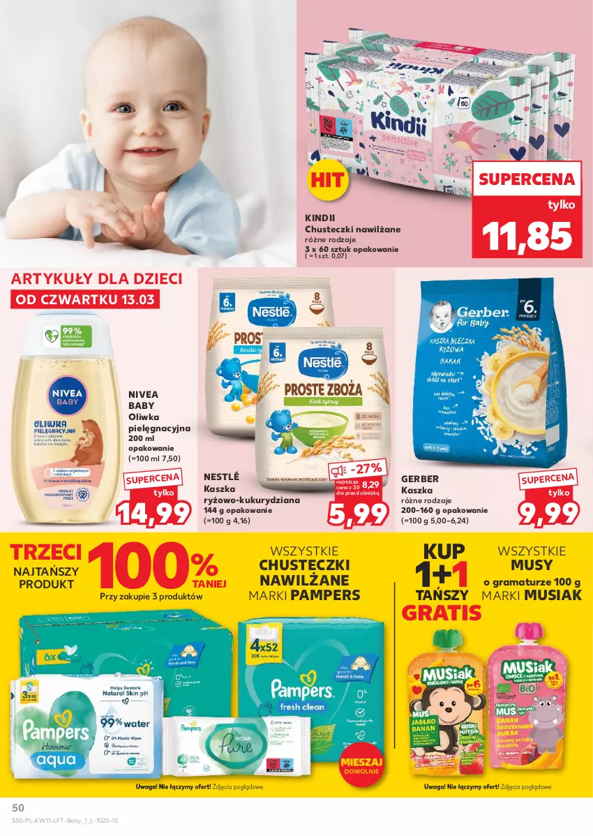 Gazetka promocyjna Kaufland - Gazetka tygodnia - ważna 13.03 do 19.03.2025 - strona 50 - produkty: Baby O, Chusteczki, Dzieci, Gerber, Gra, Kindii, Mus, Nestlé, Nivea, Nivea Baby, Pampers, Rama, Ryż, Waga