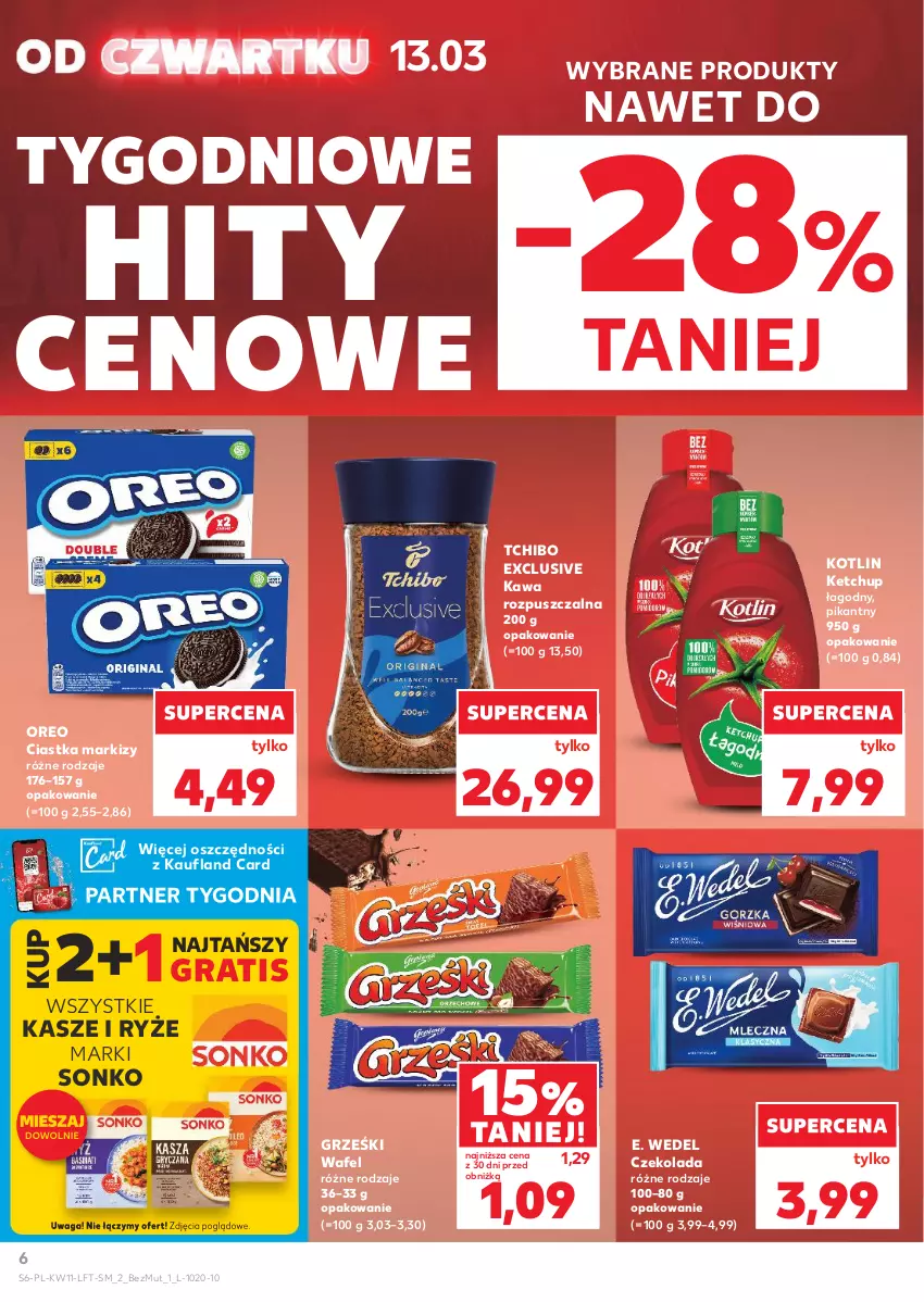 Gazetka promocyjna Kaufland - Gazetka tygodnia - ważna 13.03 do 19.03.2025 - strona 6 - produkty: Ciastka, Czekolada, E. Wedel, Gra, Grześki, Kawa, Kawa rozpuszczalna, Ketchup, Kotlin, Oreo, Ryż, Sonko, Tchibo, Waga