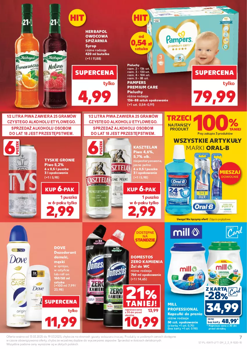 Gazetka promocyjna Kaufland - Gazetka tygodnia - ważna 13.03 do 19.03.2025 - strona 7 - produkty: Dezodorant, Domestos, Dove, Gra, Herbapol, Kapsułki do prania, Kasztelan, Pampers, Pieluchy, Piwa, Piwo, Syrop, Tyskie, Waga