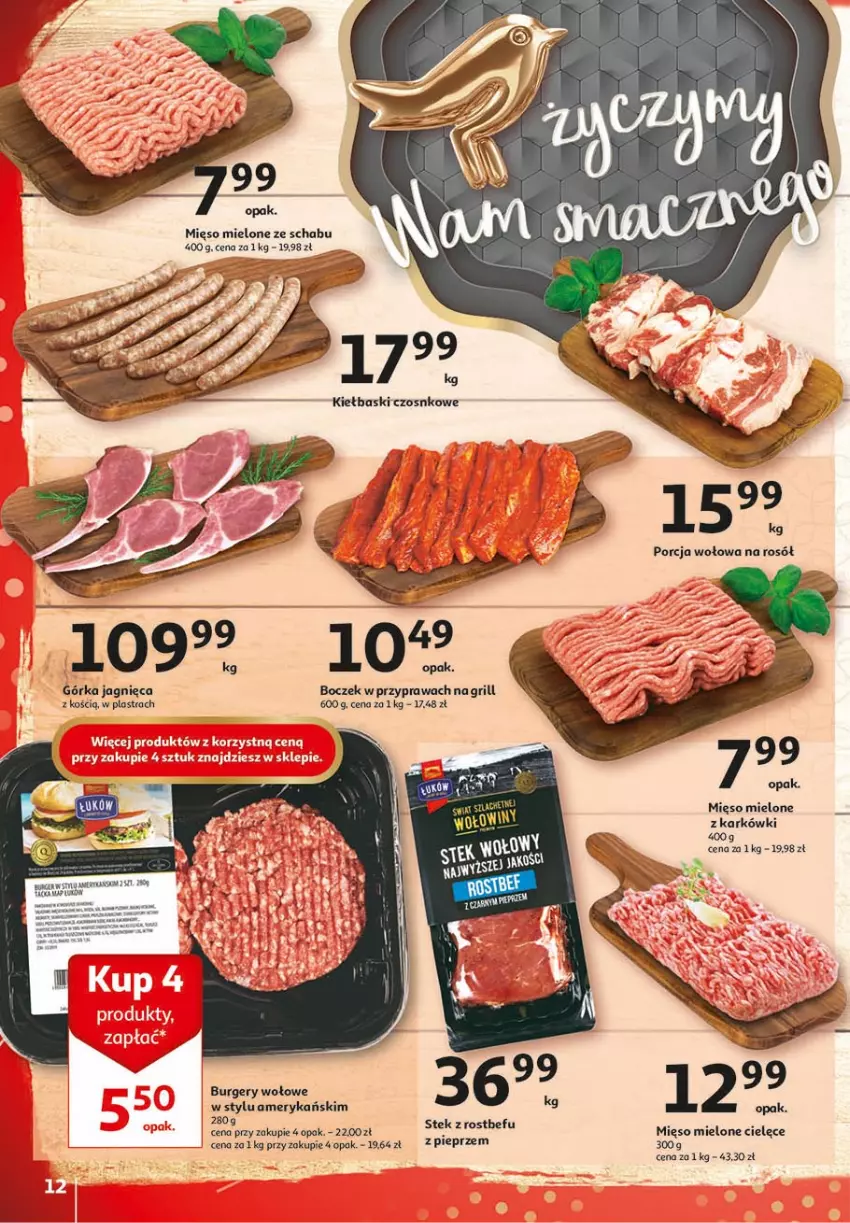 Gazetka promocyjna Auchan - 25 urodziny #1 Hipermarkety - ważna 22.04 do 28.04.2021 - strona 12 - produkty: Boczek, Burger, Grill, Mięso, Mięso mielone, Pieprz, Rostbef, Stek