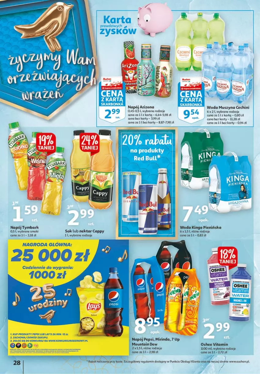 Gazetka promocyjna Auchan - 25 urodziny #1 Hipermarkety - ważna 22.04 do 28.04.2021 - strona 28 - produkty: Cappy, Gra, Mirinda, Mus, Napój, Nektar, Oshee, Pepsi, Robot, Sok, Szyna, Tymbark, Woda