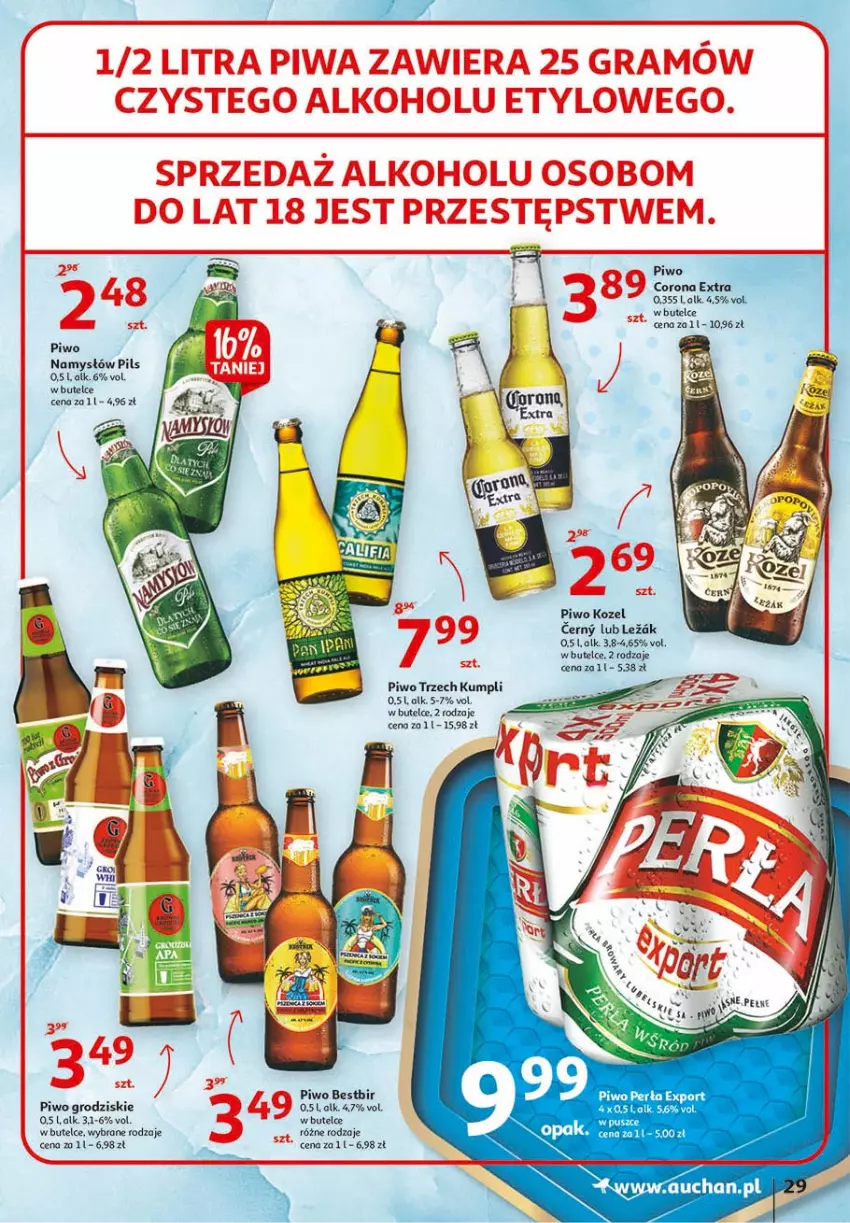 Gazetka promocyjna Auchan - 25 urodziny #1 Hipermarkety - ważna 22.04 do 28.04.2021 - strona 29 - produkty: Corona Extra, Kozel, Namysłów, Perła, Piwo, Por