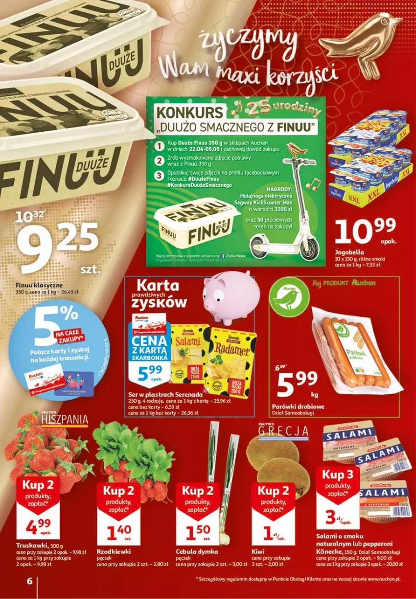 Gazetka promocyjna Auchan - 25 urodziny #1 Hipermarkety - ważna 22.04 do 28.04.2021 - strona 6 - produkty: Fa, Finuu, Hulajnoga, Hulajnoga elektryczna, Ser