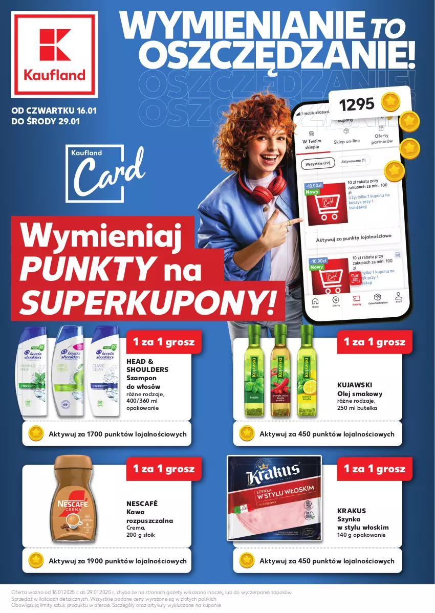 Gazetka promocyjna Kaufland - Kaufland - ważna 16.01 do 29.01.2025 - strona 1 - produkty: Kawa, Kawa rozpuszczalna, Krakus, Kujawski, Nescafé, Olej, Olej smakowy, Szampon, Szynka