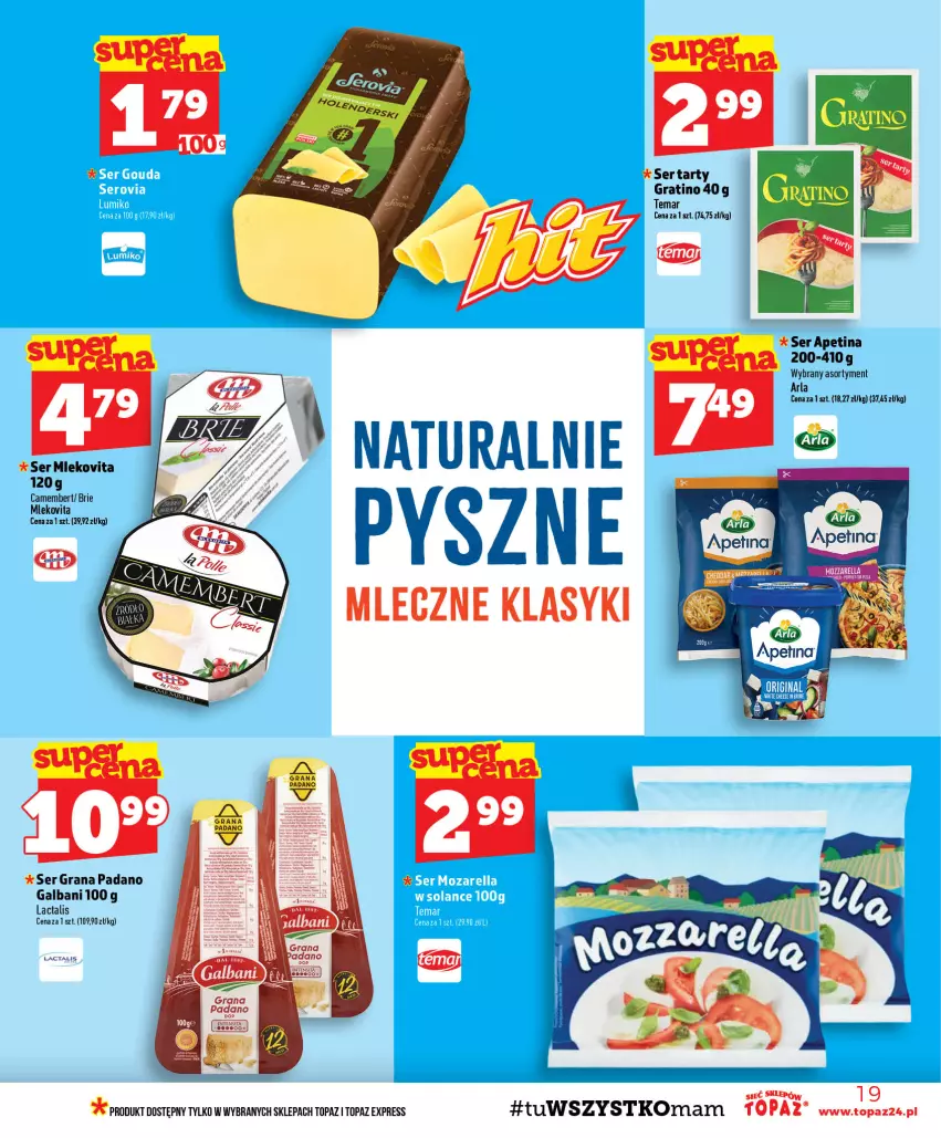 Gazetka promocyjna Topaz - Gazetka - ważna 06.08 do 12.08.2026 - strona 19 - produkty: Brie, Camembert, Galbani, Gra, Mleko, Mlekovita, Ser, Top, Vita C
