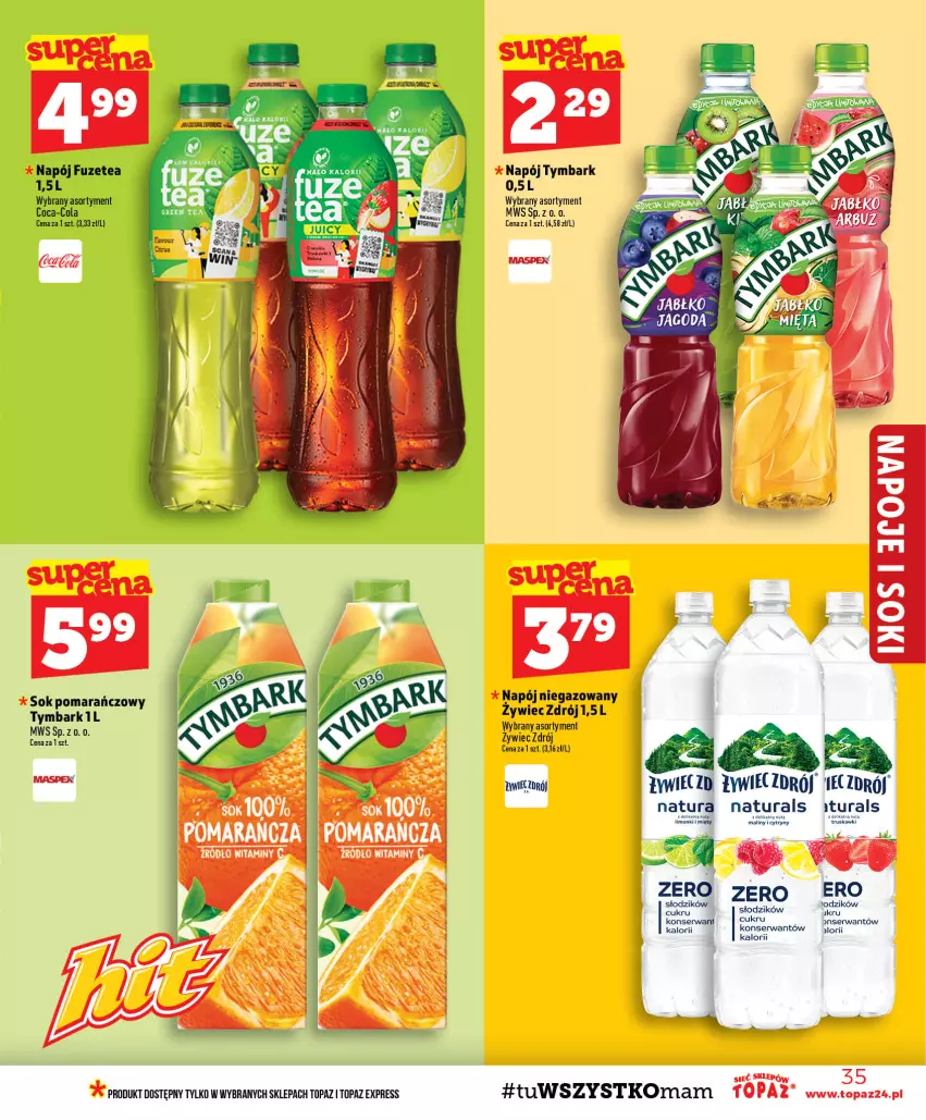 Gazetka promocyjna Topaz - Gazetka - ważna 06.08 do 12.08.2026 - strona 35 - produkty: Napój, Napój niegazowany, Ser, Sok, Sok pomarańczowy, Top, Tymbark