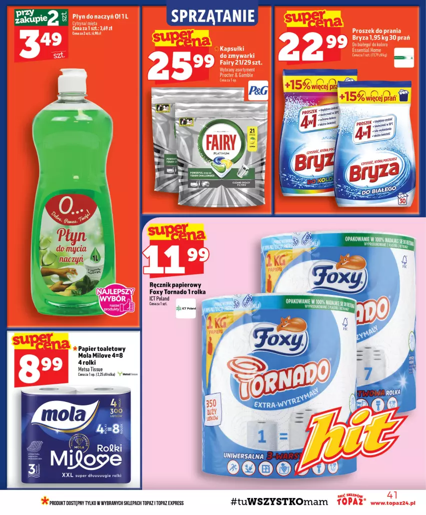 Gazetka promocyjna Topaz - Gazetka - ważna 06.08 do 12.08.2026 - strona 41 - produkty: Foxy, Mola, Papier, Papier toaletowy, Ręcznik, Rolki, Sprzątanie, Top