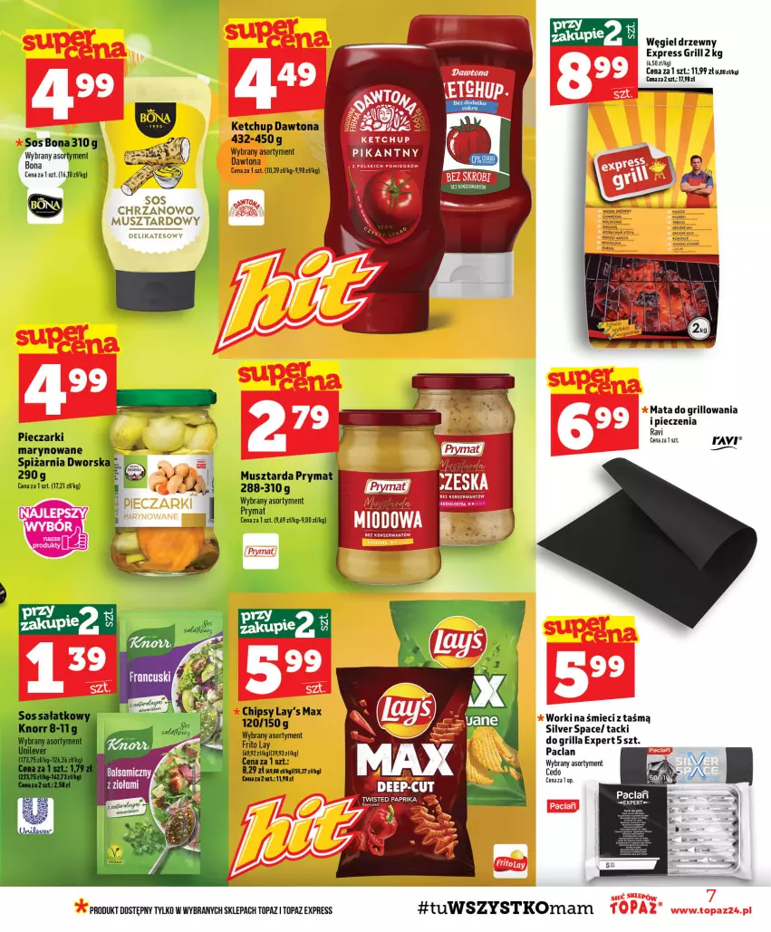 Gazetka promocyjna Topaz - Gazetka - ważna 06.08 do 12.08.2026 - strona 7 - produkty: Chrzan, Dawtona, Fa, Grill, Ketchup, Mus, Musztarda, Piec, Prymat, Top, Węgiel drzewny, Worki na śmiec, Worki na śmieci