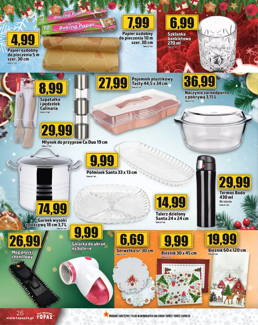 Gazetka promocyjna Topaz - Gazetka - ważna 05.12 do 11.12.2024 - strona 26 - produkty: Garnek, Golarka, Młynek, Mop, Naczynie żaroodporne, Papier, Papier ozdobny, Piec, Pojemnik, Por, Sok, Talerz, Termos, Top