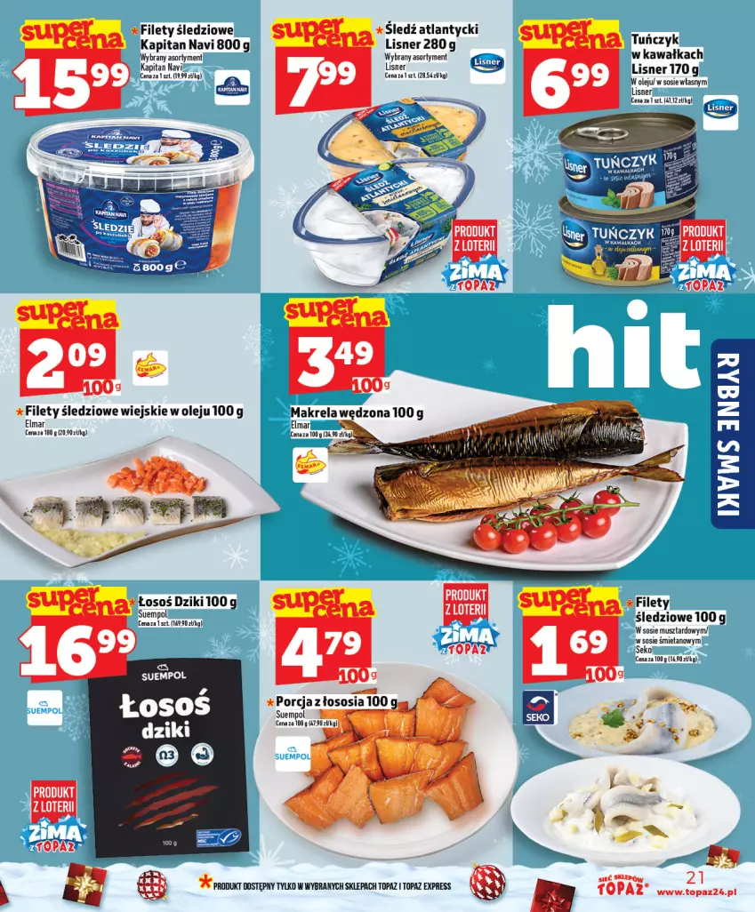Gazetka promocyjna Topaz - Gazetka - ważna 11.12 do 17.12.2025 - strona 21 - produkty: Kawa, Lisner, Mus, Olej, Por, SEKO, Sos, Top, Tuńczyk