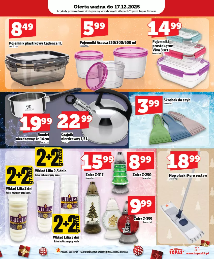 Gazetka promocyjna Topaz - Gazetka - ważna 11.12 do 17.12.2025 - strona 31 - produkty: Mop, Pojemnik, Pojemnik plastikowy, Pur, Skrobak do szyb, Top, Znicz