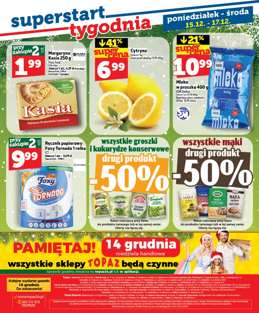 Gazetka promocyjna Topaz - Gazetka - ważna 11.12 do 17.12.2025 - strona 32 - produkty: Bell, Bella, Flora, Foxy, Kasia, Lubella, Margaryna, Mleko, Mleko w proszku, Olej, Ser