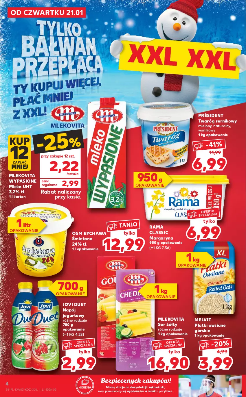 Gazetka promocyjna Kaufland - OFERTA TYGODNIA - ważna 21.01 do 27.01.2021 - strona 4 - produkty: BIC, Jogurt, Margaryna, Melvit, Mleko, Mlekovita, Napój, Napój jogurtowy, Piec, Płatki owsiane, Président, Rama, Ser, Tera, Twaróg