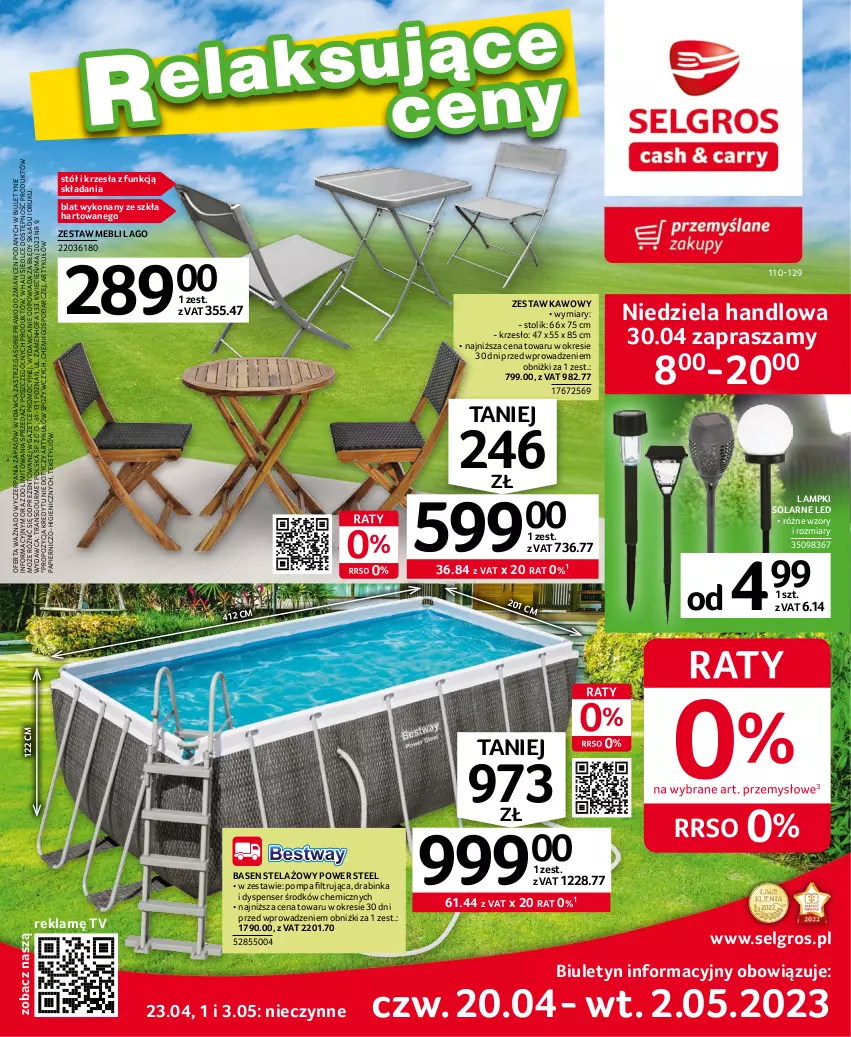 Gazetka promocyjna Selgros - Katalog Relaks - ważna 20.04 do 02.05.2023 - strona 1 - produkty: Cień, Fa, Inka, Krzesło, LG, Papier, Ser, Stół, Stolik, Tran