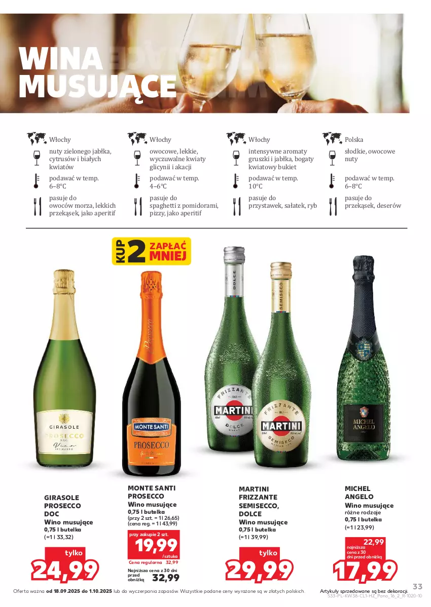 Gazetka promocyjna Kaufland - Barek Kauflandu - ważna 18.09 do 01.10.2025 - strona 33 - produkty: Bukiet, Deser, Gruszki, Jabłka, Martini, Monte, Monte Santi, Mus, Nuty, Prosecco, Sałat, Ser, Spaghetti, Wino, Wino musujące