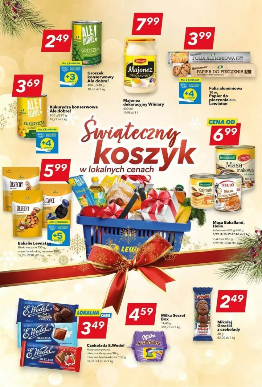 Gazetka promocyjna Lewiatan - ważna 05.12 do 11.12.2023 - strona 14 - produkty: Bakalland, Czekolada, Folia aluminiowa, Groszek, Helio, Kukurydza, Kukurydza konserwowa, Milka, Papier, Papier do pieczenia, Piec, Ser