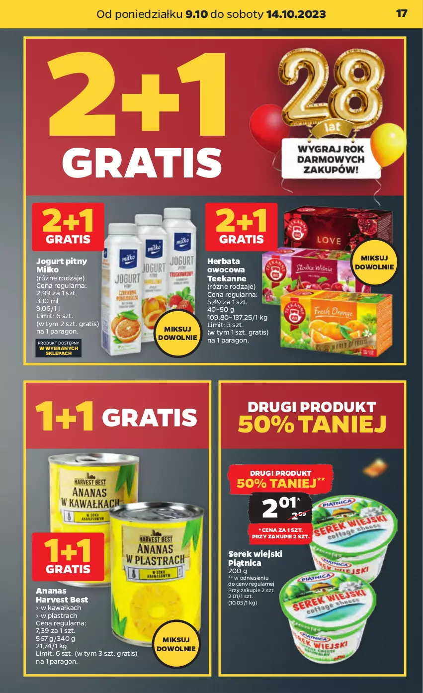 Gazetka promocyjna Netto - Artykuły spożywcze - ważna 09.10 do 14.10.2023 - strona 17 - produkty: Ananas, Gra, Herbata, Herbata owocowa, Jogurt, Jogurt pitny, Kawa, Piątnica, Ser, Serek, Serek wiejski, Teekanne