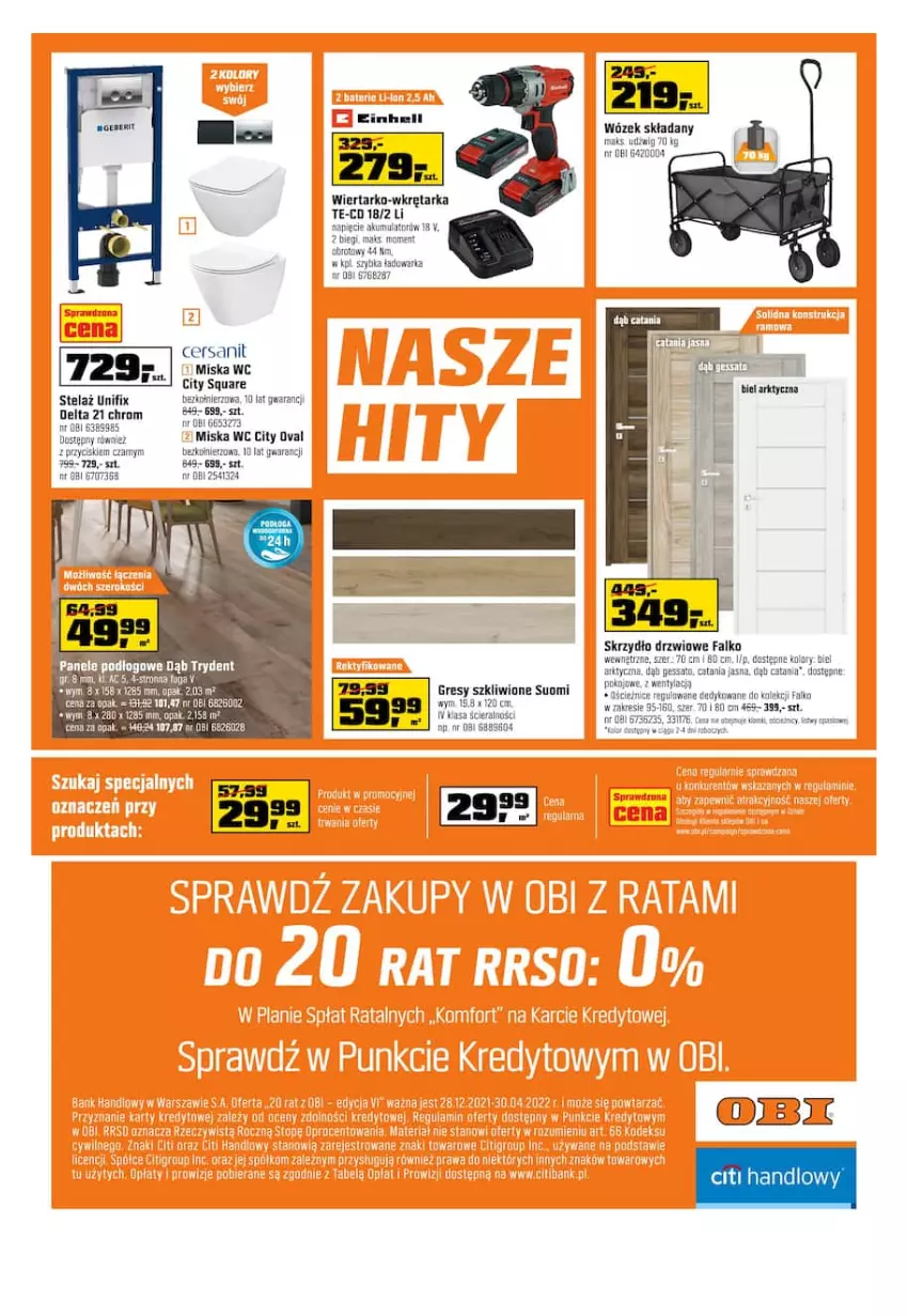 Gazetka promocyjna Obi - Gazetka OBI - ważna 30.03 do 12.04.2022 - strona 24 - produkty: Cersanit, Drzwi, Dźwig, Fa, Gres, Miska, Skrzydło drzwiowe, Tarka, Warka, Wkręt, Wkrętarka, Wózek