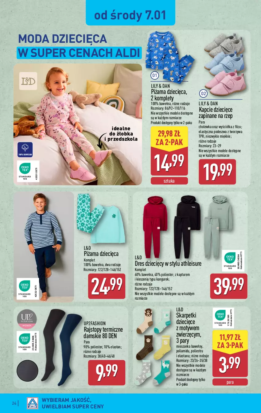 Gazetka promocyjna Aldi - Pełna oferta - ważna 05.01 do 10.01.2026 - strona 24 - produkty: Dres, Dzieci, Fa, Kapcie, Karp, Moda, Piżama, Rajstopy, Skarpetki, Top, Wełna