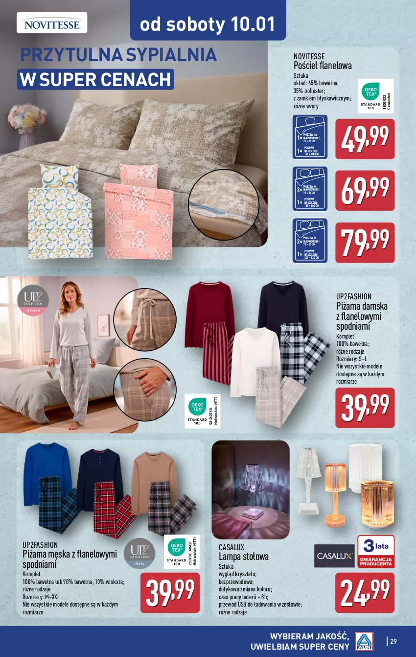 Gazetka promocyjna Aldi - Pełna oferta - ważna 05.01 do 10.01.2026 - strona 29 - produkty: Fa, Lampa, Lampa stołowa, Piżama, Pościel, Pościel flanelowa, Poszewka, Przewód, Sypialnia, Wełna