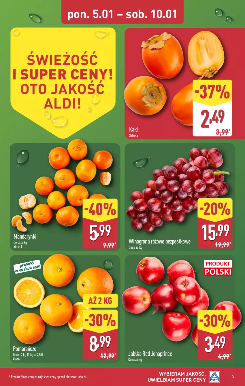 Gazetka promocyjna Aldi - Pełna oferta - ważna 05.01 do 10.01.2026 - strona 3 - produkty: Jabłka, Kaki, Mandarynki, Pomarańcze, Wino, Winogrona