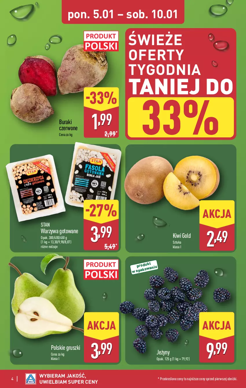 Gazetka promocyjna Aldi - Pełna oferta - ważna 05.01 do 10.01.2026 - strona 4 - produkty: Buraki, Gruszki, Jeżyny, Kiwi, Warzywa