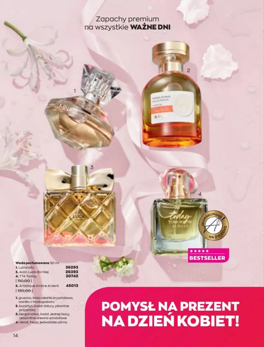 Gazetka promocyjna Avon - Katalog Avon 3/2022 kampania marzec - ważna 01.03 do 31.03.2022 - strona 14 - produkty: Aksam, Perfum, Sandał, Sejf, Woda, Woda perfumowana