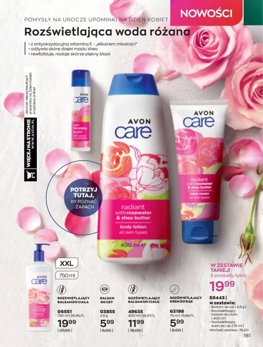 Gazetka promocyjna Avon - Katalog Avon 3/2022 kampania marzec - ważna 01.03 do 31.03.2022 - strona 181 - produkty: Balsam do ciała, Balsam do ust, Krem do rąk, Róża, Woda