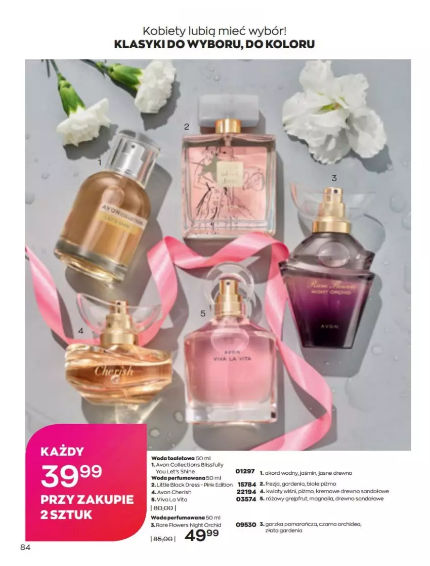 Gazetka promocyjna Avon - Katalog Avon 3/2022 kampania marzec - ważna 01.03 do 31.03.2022 - strona 84 - produkty: Dres, Lack, Let's shine, Perfum, Sandał, Woda, Woda perfumowana, Woda toaletowa