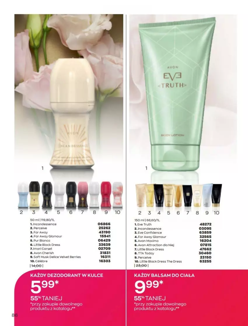 Gazetka promocyjna Avon - Katalog Avon 3/2022 kampania marzec - ważna 01.03 do 31.03.2022 - strona 86 - produkty: Balsam do ciała, Dezodorant, Dres, Fa, Gres, Lack, Mus, Pur, Velvet