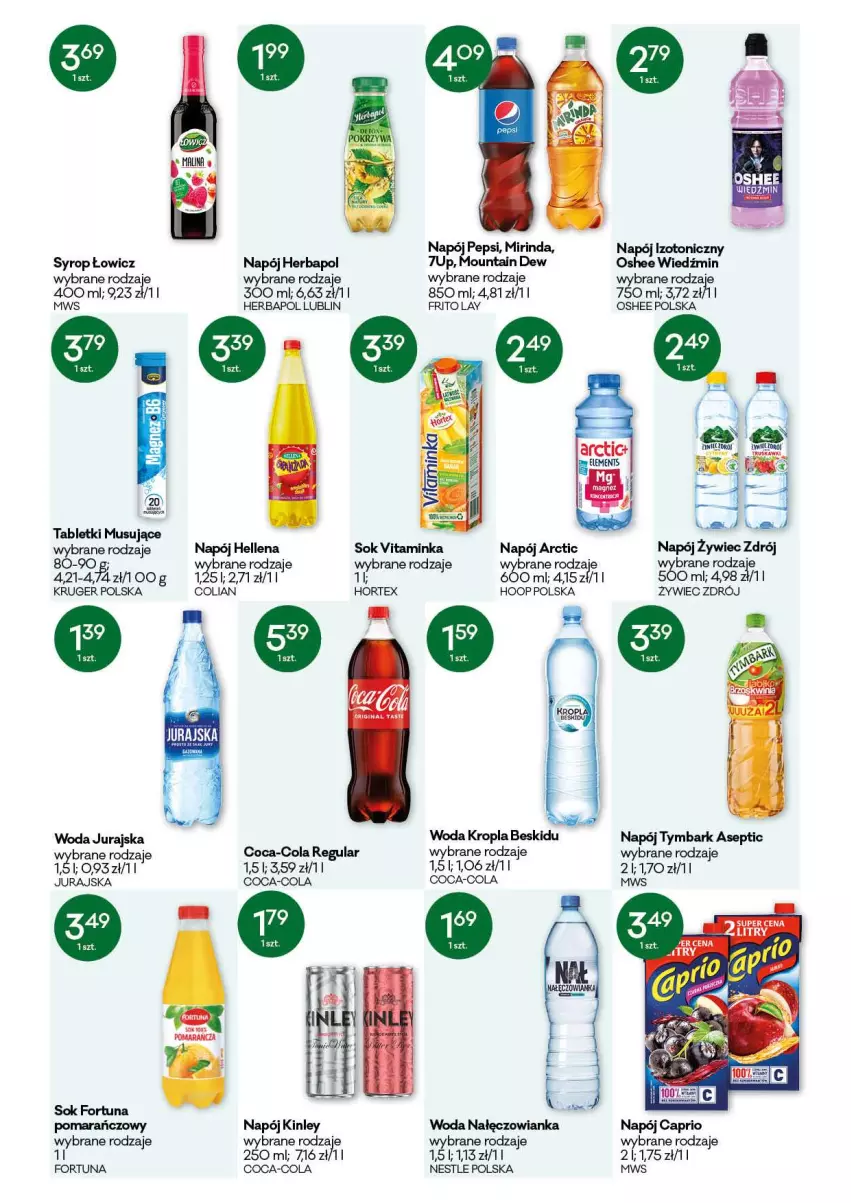 Gazetka promocyjna Groszek - Gazetka - ważna 21.10 do 02.11.2021 - strona 10 - produkty: Coca-Cola, Fortuna, Hellena, Herbapol, Hoop, Hortex, Inka, Mirinda, Mus, Nałęczowianka, Napój, Napój izotoniczny, Oshee, Sok, Syrop, Tablet, Tabletki musujące, Tymbark, Woda