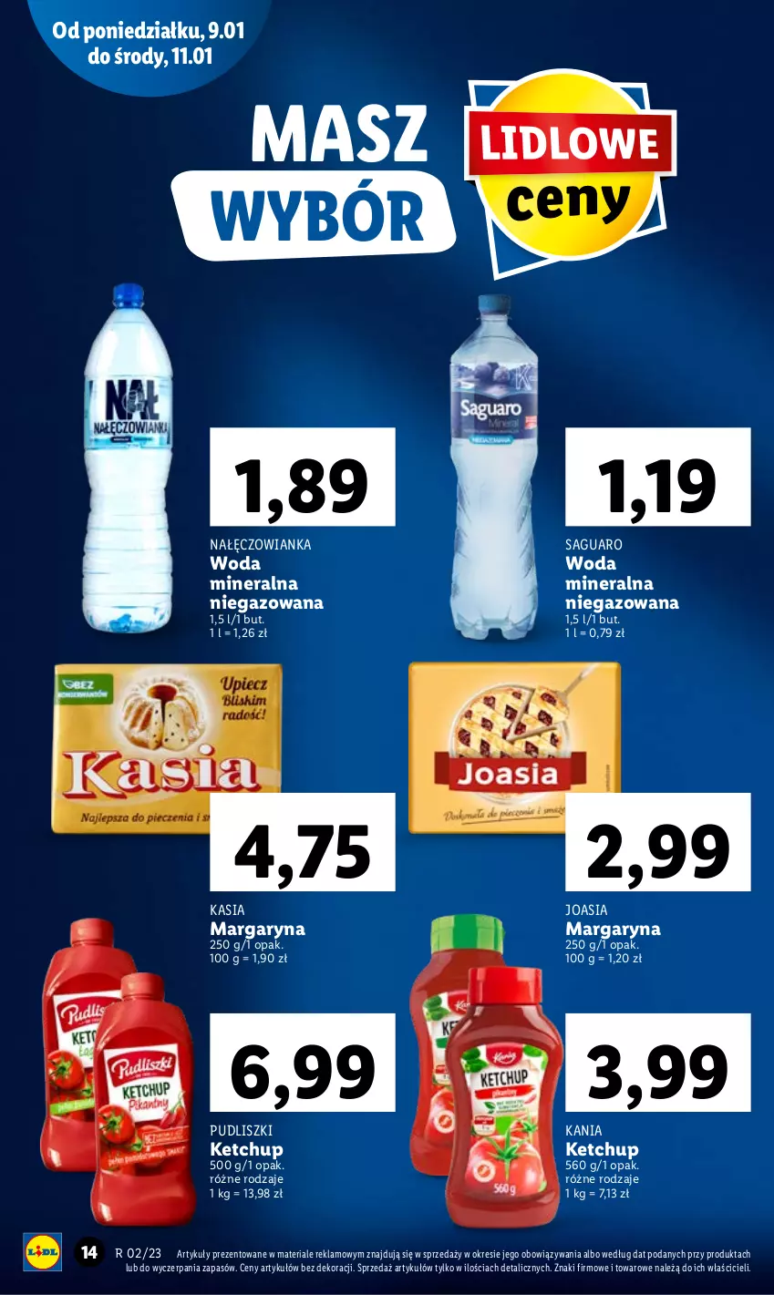 Gazetka promocyjna Lidl - GAZETKA - ważna 09.01 do 11.01.2023 - strona 14 - produkty: Kasia, Ketchup, Margaryna, Nałęczowianka, Pudliszki, Woda, Woda mineralna