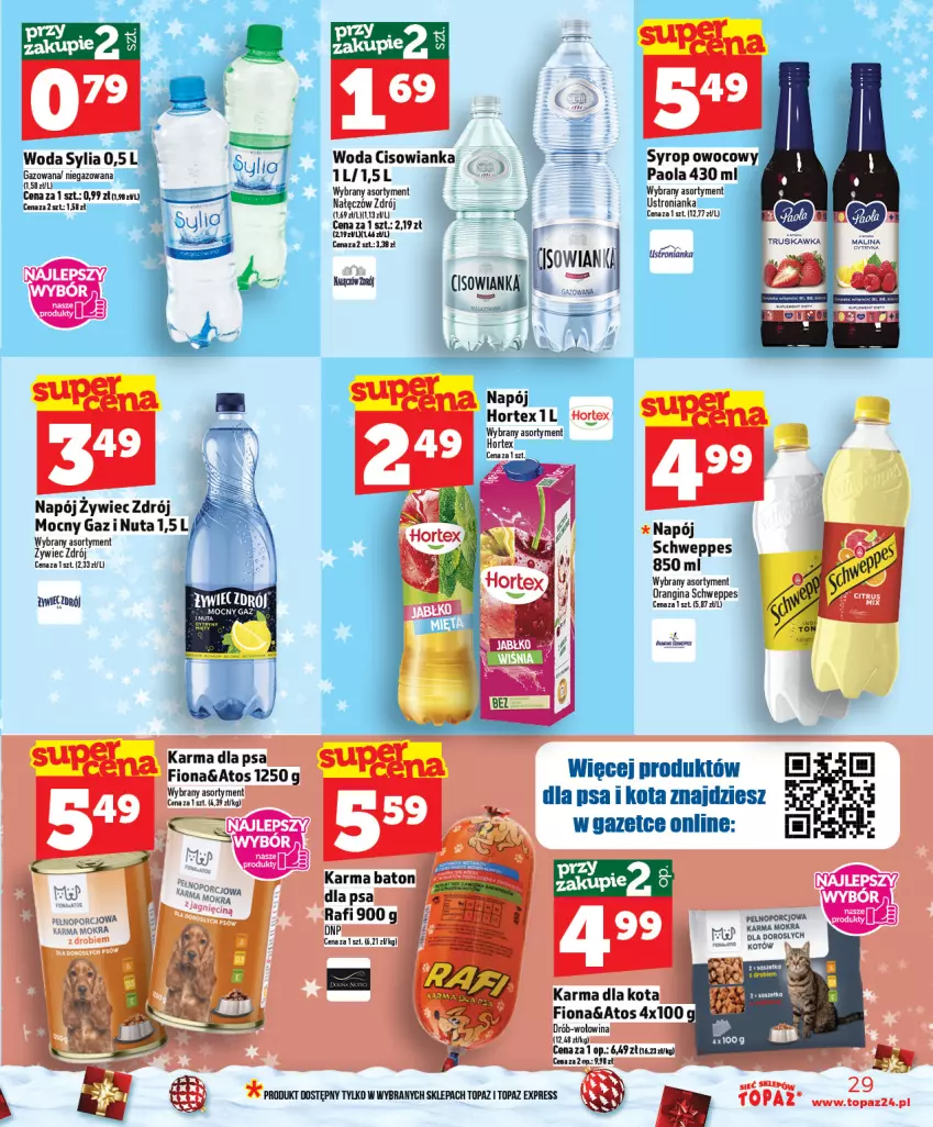 Gazetka promocyjna Topaz - Gazetka - ważna 04.12 do 10.12.2025 - strona 29 - produkty: Baton, Drób, Fa, LG, Mokra karma, Napój, Por, Schweppes, Wołowina