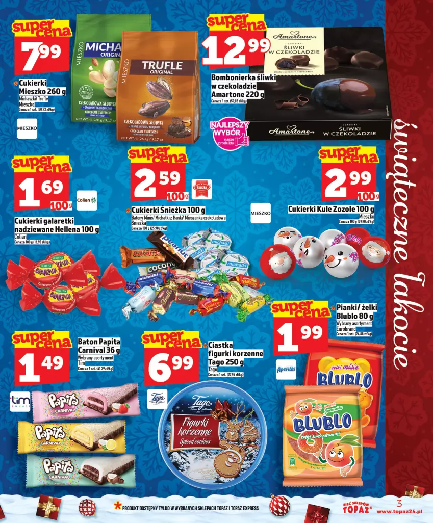 Gazetka promocyjna Topaz - Gazetka - ważna 04.12 do 10.12.2025 - strona 3 - produkty: Ciastka, Cukier, Cukierki, Gala, Galaretki, Gin, Hellena, Top