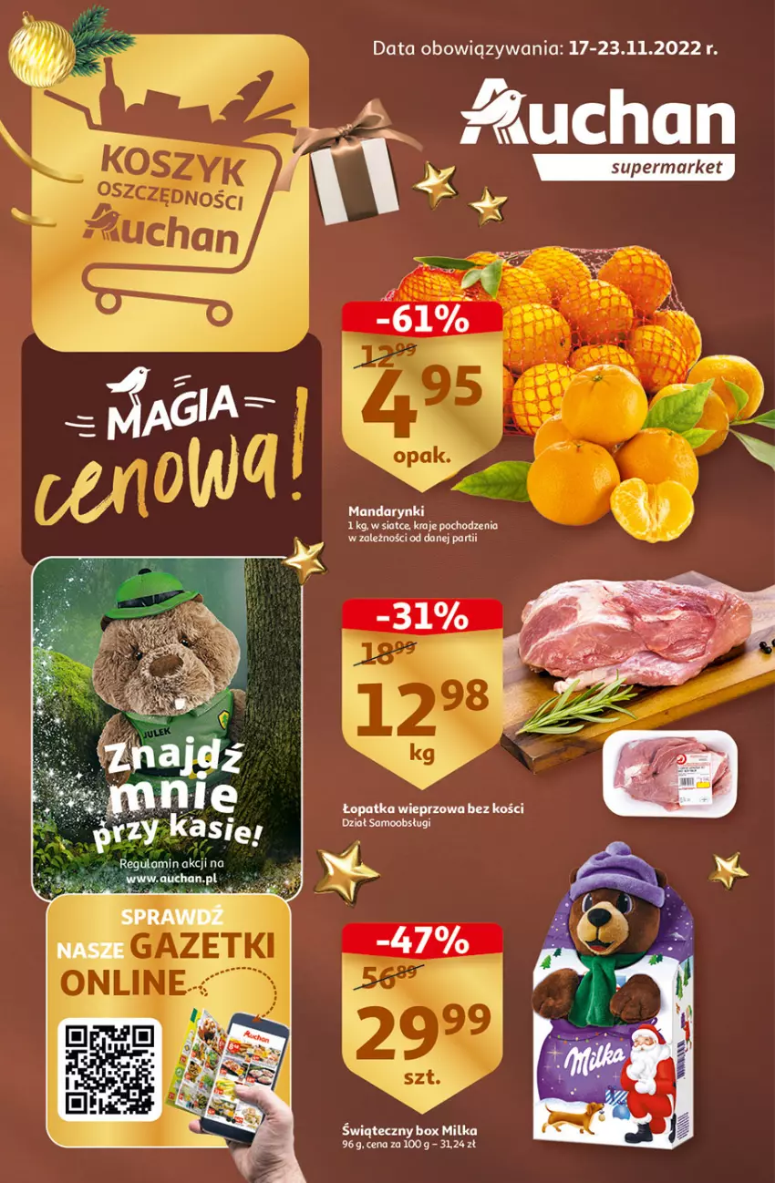 Gazetka promocyjna Auchan - Gazetka Koszyk Oszczędności Auchan Supermarkety - ważna 17.11 do 23.11.2022 - strona 1 - produkty: Mandarynki, Milka