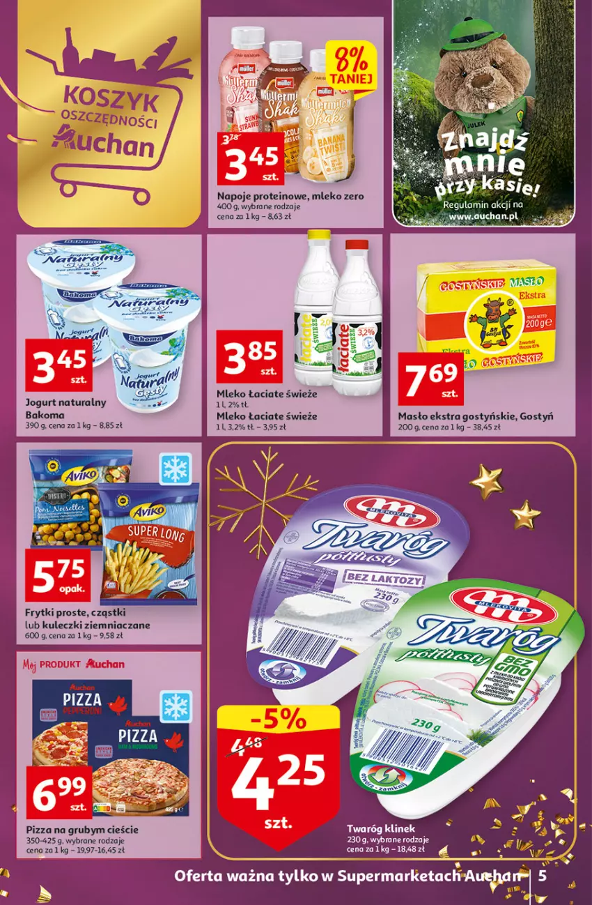 Gazetka promocyjna Auchan - Gazetka Koszyk Oszczędności Auchan Supermarkety - ważna 17.11 do 23.11.2022 - strona 5 - produkty: Bakoma, Jogurt, Jogurt naturalny, Masło, Mleko, Napoje, Pizza