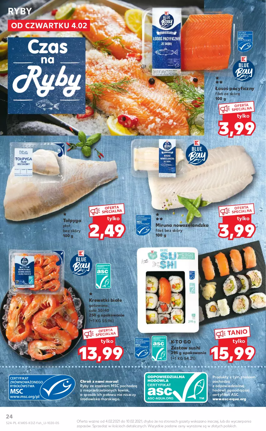 Gazetka promocyjna Kaufland - OFERTA TYGODNIA - ważna 04.02 do 10.02.2021 - strona 24 - produkty: Krewetki, Miruna, Sushi, Tołpyga